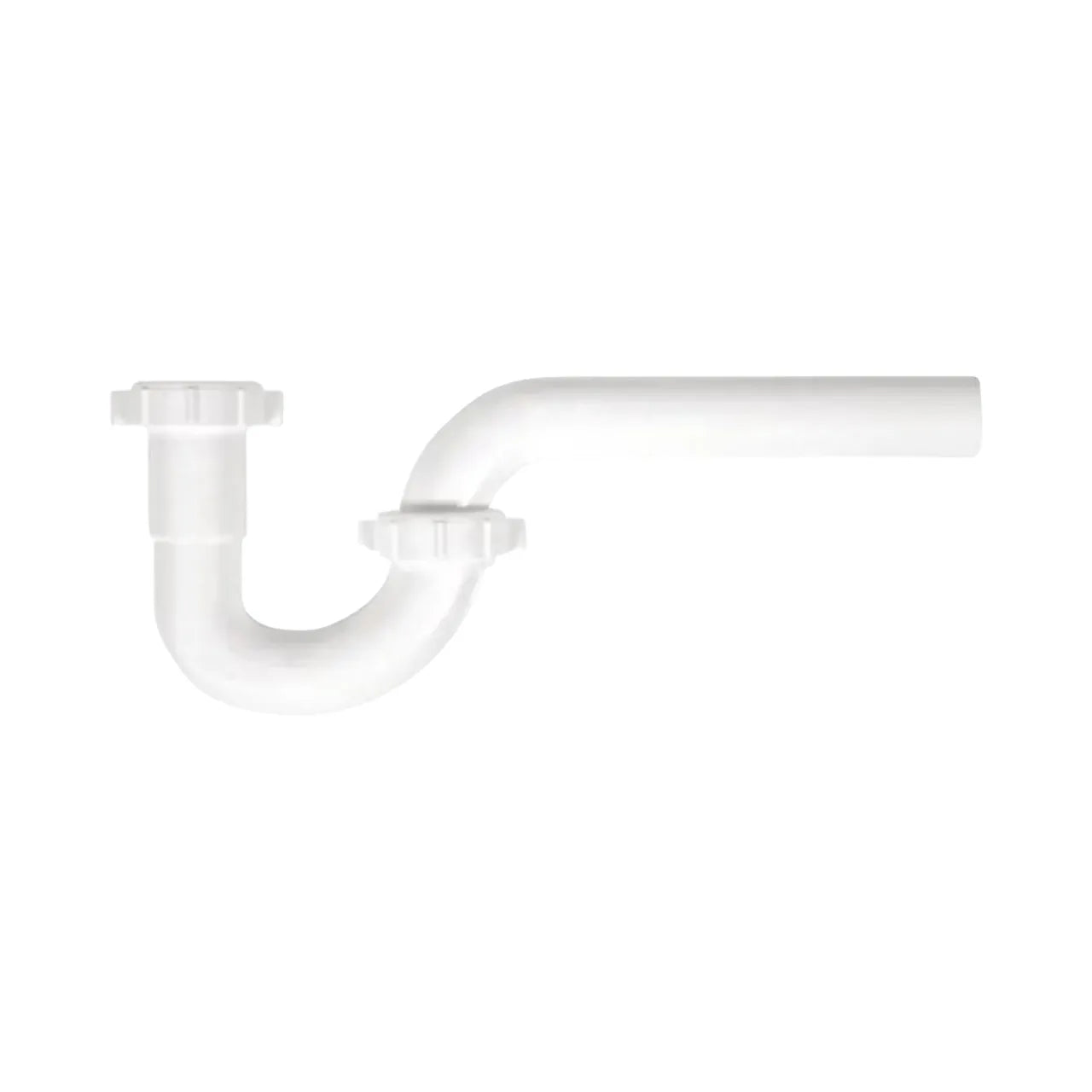 The Go Build 1-1/4 in. Plastic Sink Brain P-Trap with Reversible J-Bend, designed for standard bathroom sinks, is shown against a plain white background.